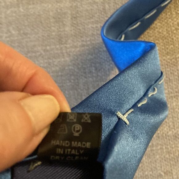 Peter Elliot Silk Satin Narrow Blue Tie Handmade in Italy. - Picture 6 of 6